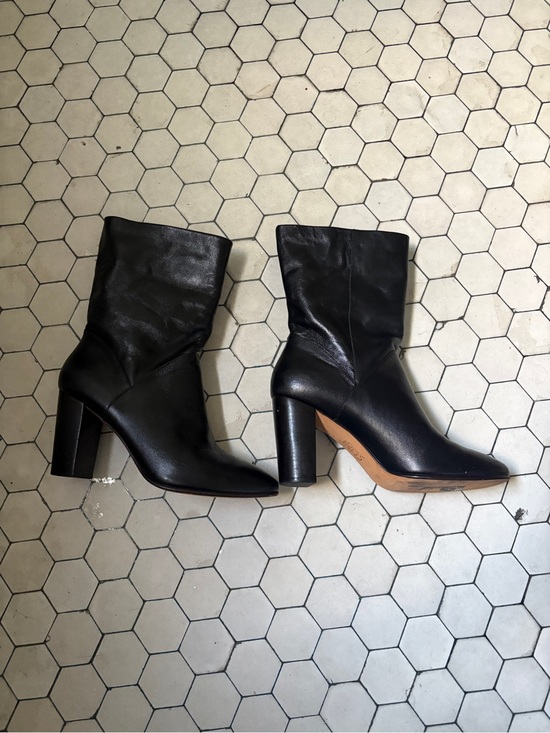 No. 6 Shoes - No. 6 Black Leather Mid-Calf Chunky Heel Boots